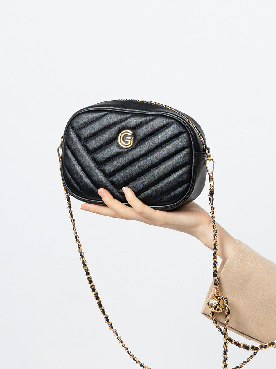 Women's Plain Quilted Leather Chain Crossbody Bag-RAIIFY