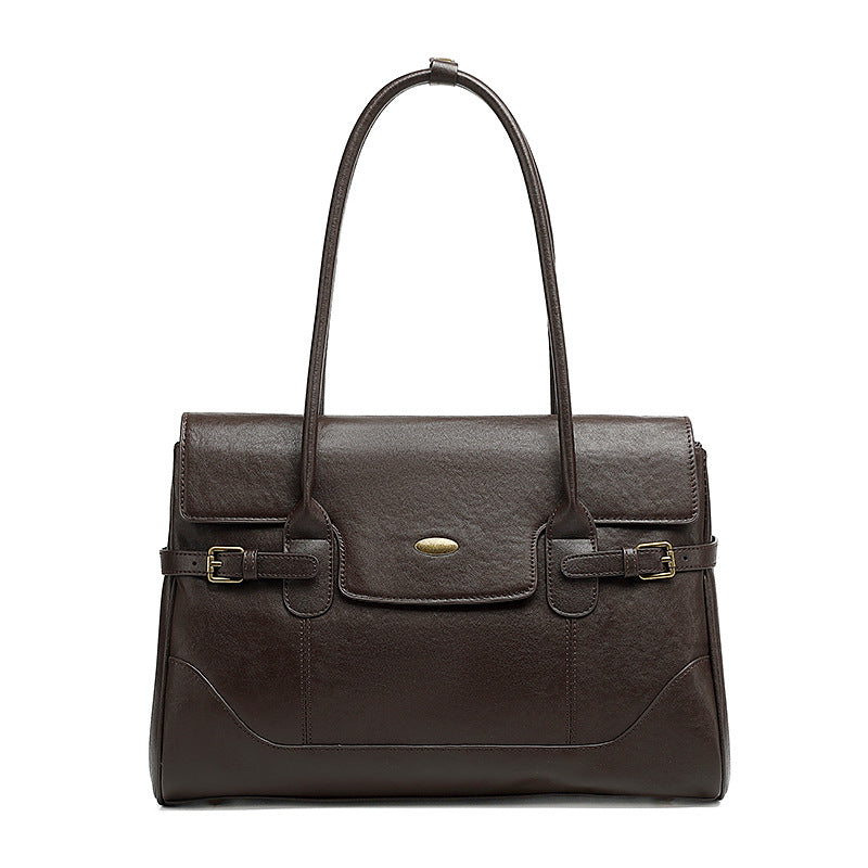 Women’s Minimalist Plain Leather Shoulder Tote Bag-RAIIFY