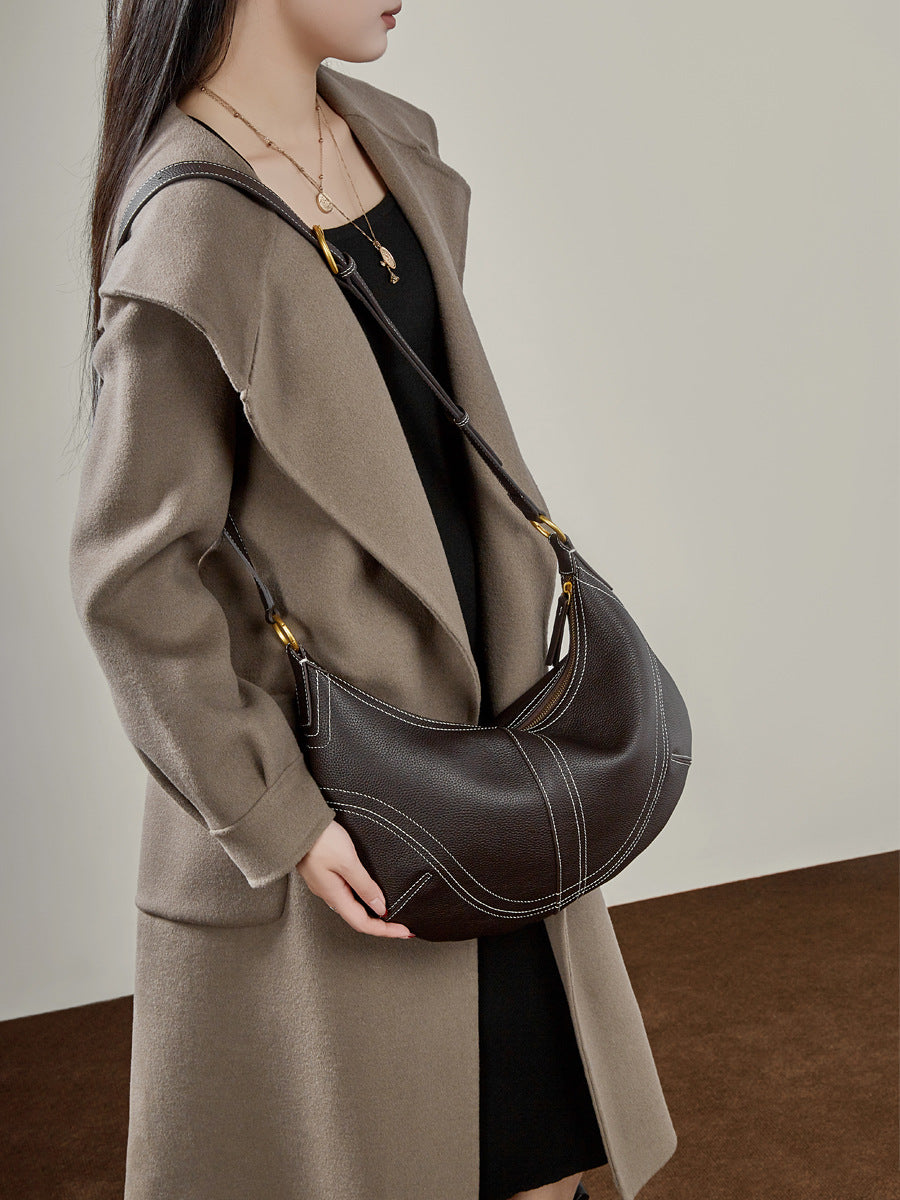 Women's Top-Grain Leather Hobo Shoulder Crossbody Bag-RAIIFY