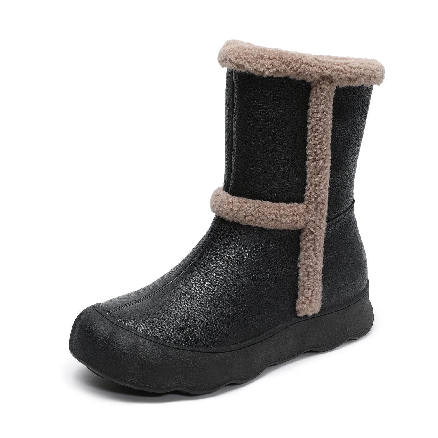 Women's Leather Comfort Slip-on Mid-Calf Snow Boots-RAIIFY