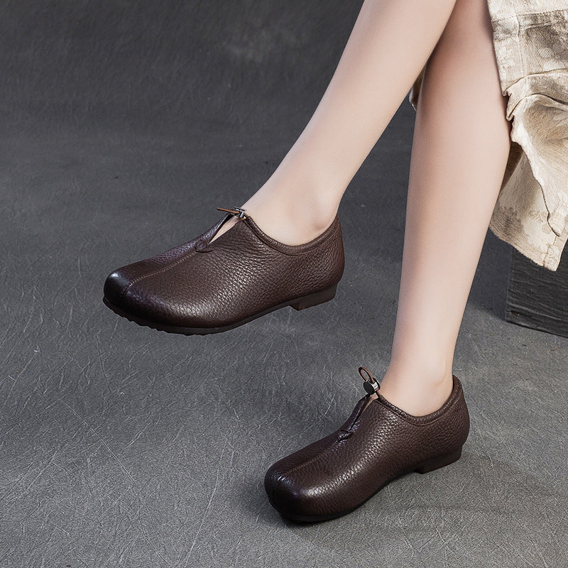 Women's Minimalist Retro Plain Leather Casual Flats-RAIIFY