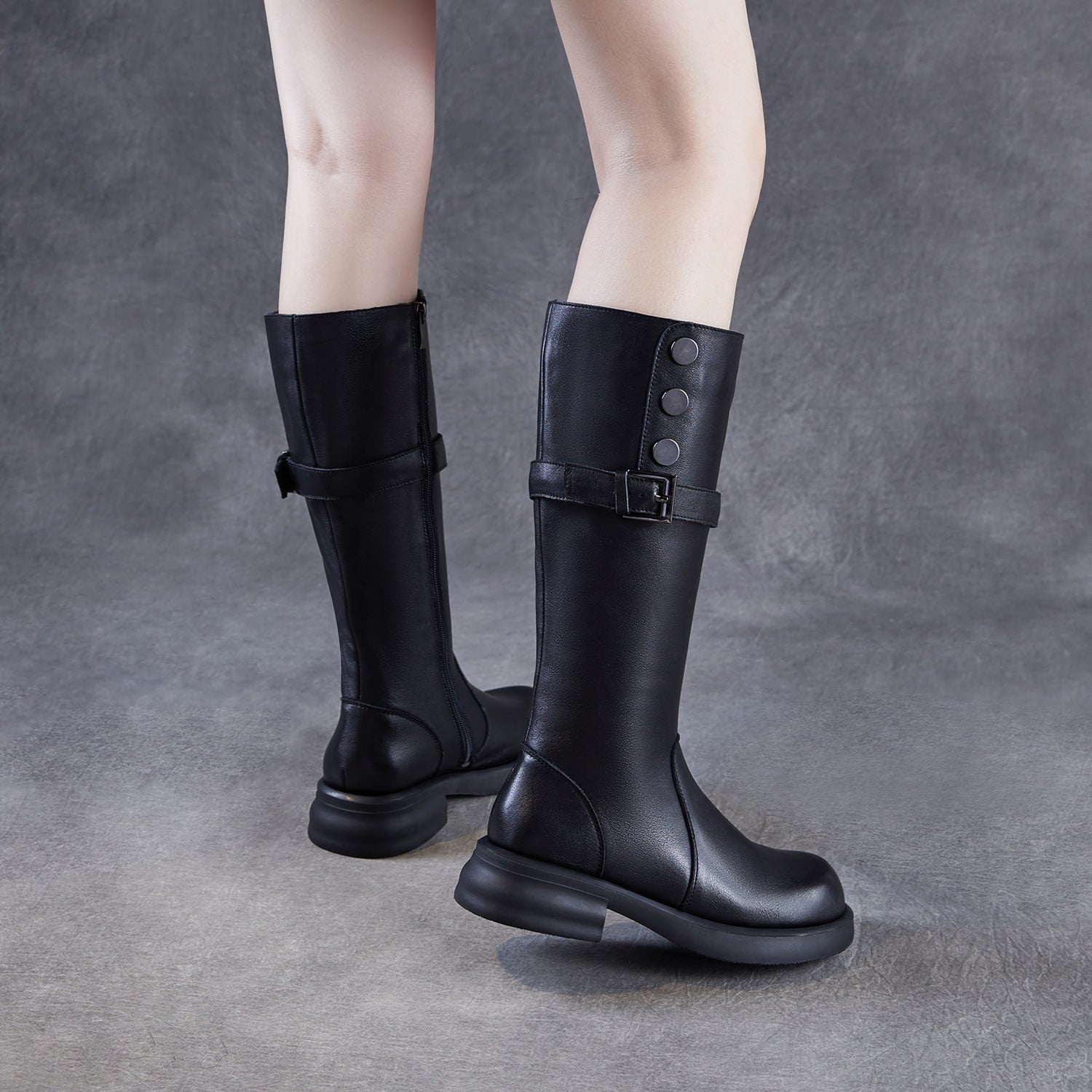 Women's Plain Soft Cowhide Comfort Riding Boots-RAIIFY