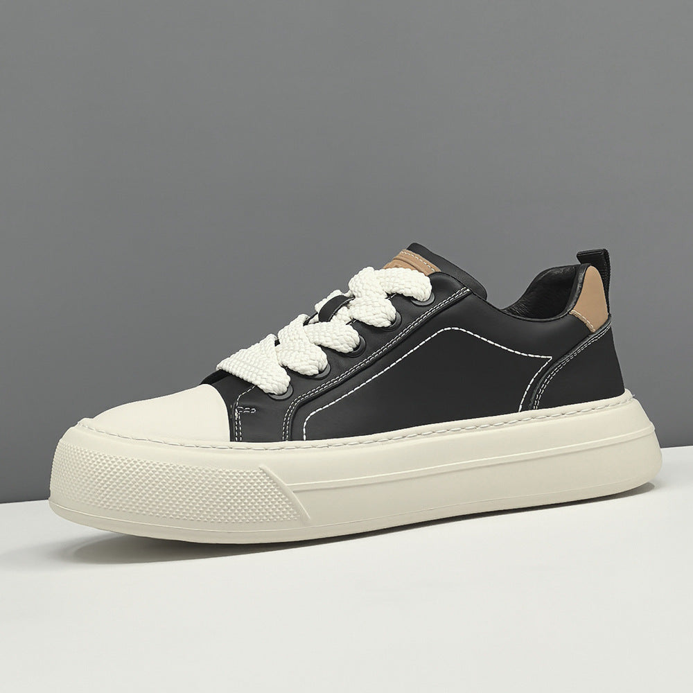 Men Fashion Plain Leather Flat Casual Skate Shoes-RAIIFY