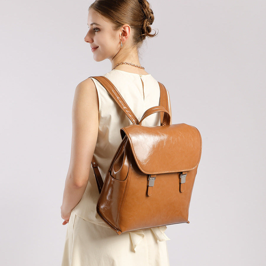 Women's Minimalism Leather Casual Laptop Backpack-RAIIFY
