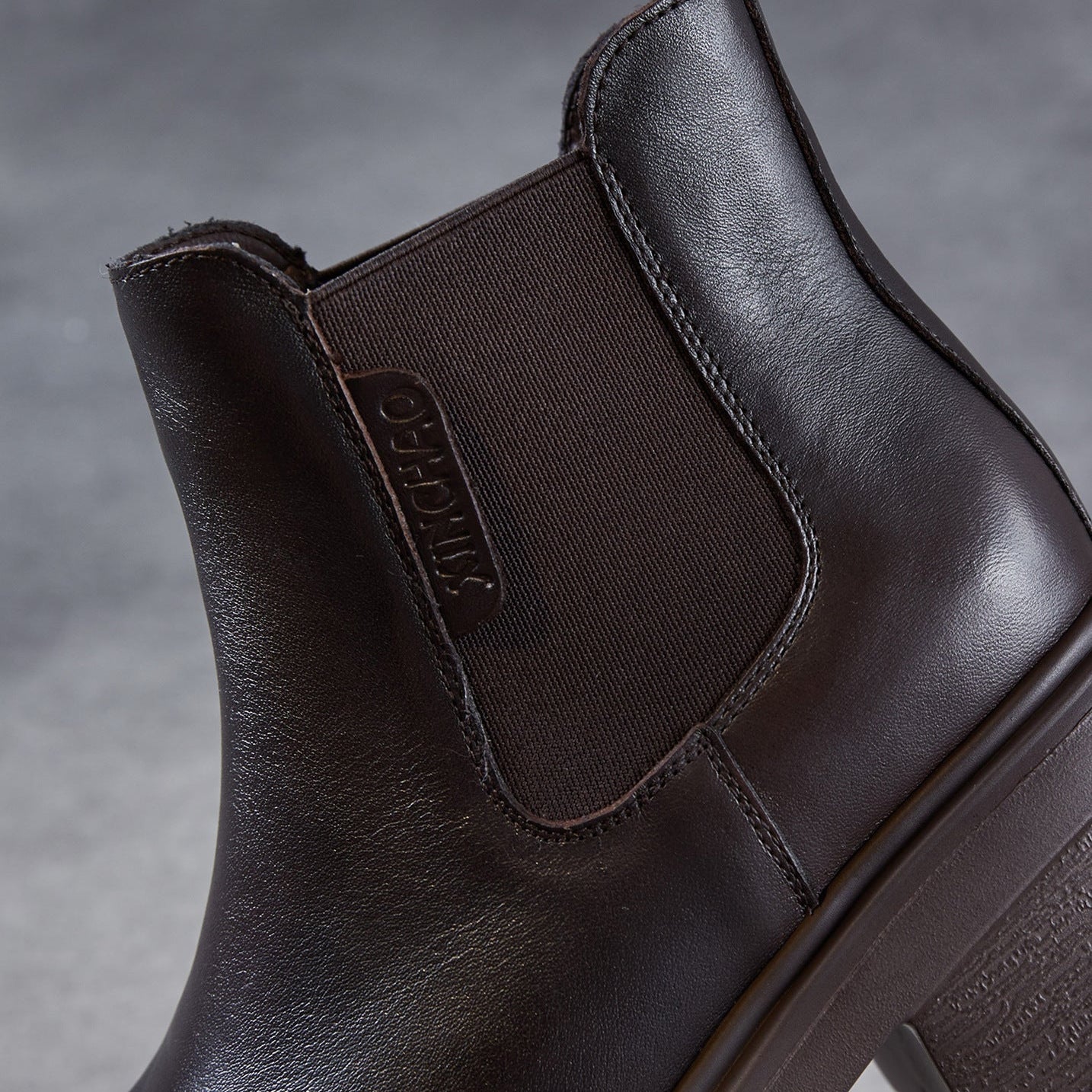 Women's Plain Leather Chunky Heel Slip-on Ankle Boots-RAIIFY