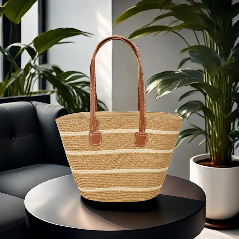 Women's Striped Straw Fashion Casual Tote Bag-RAIIFY