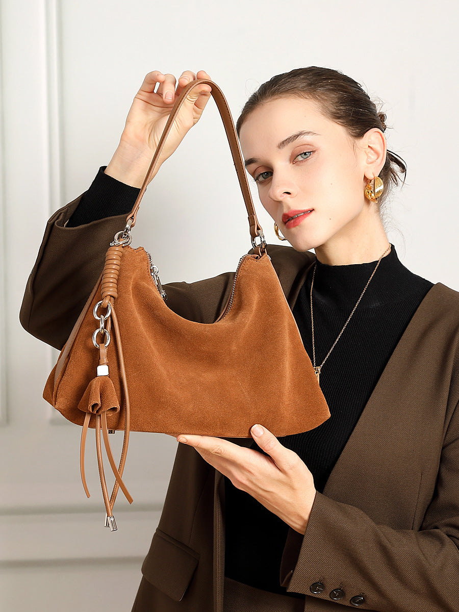 Women’s Retro Plain Suede Leather Shoulder Bag-RAIIFY