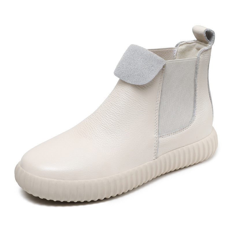 Women's Minimalist Leather Flat Ankle Boots-RAIIFY