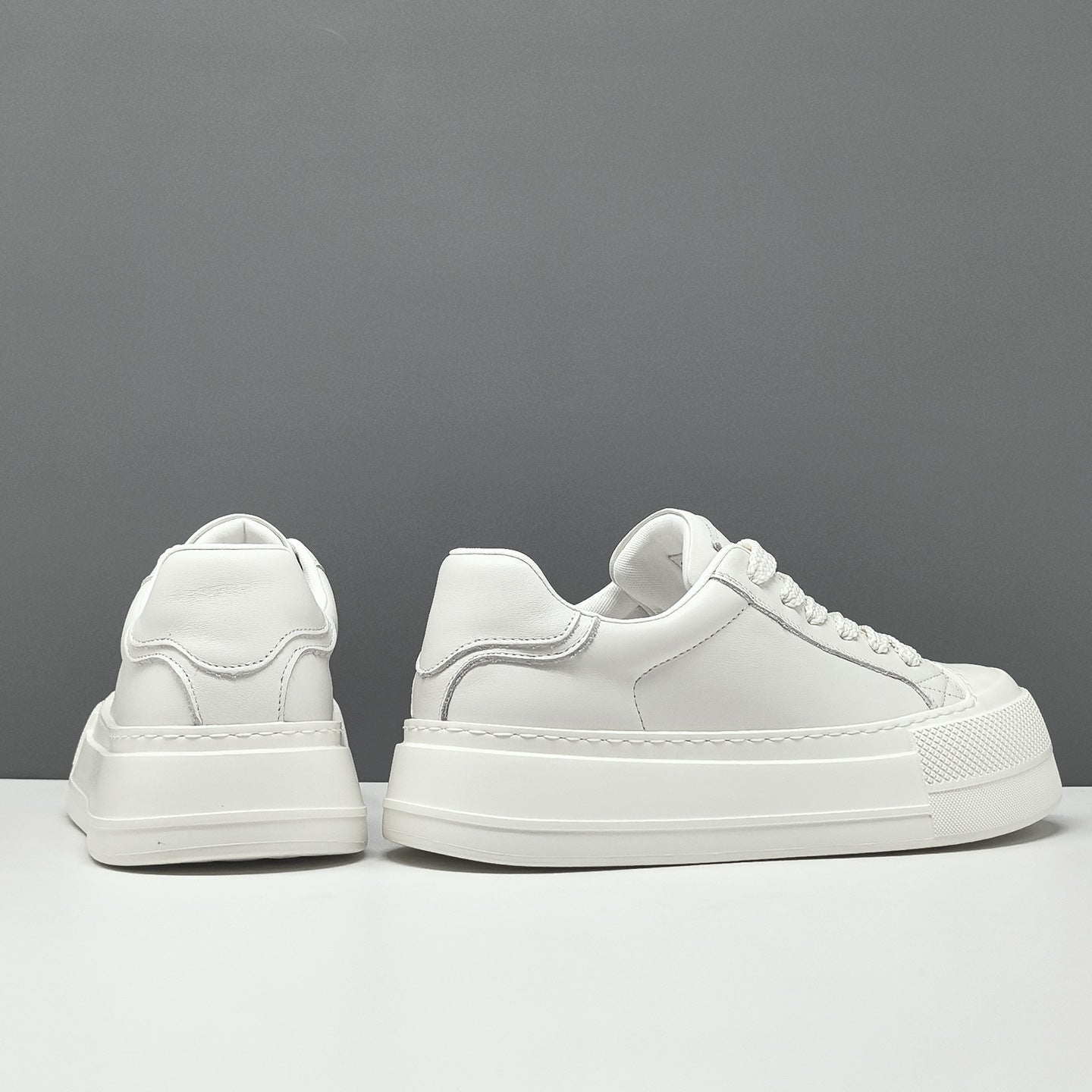 Men's Minimalist Plain Leather Flat Casual Sneakers-RAIIFY