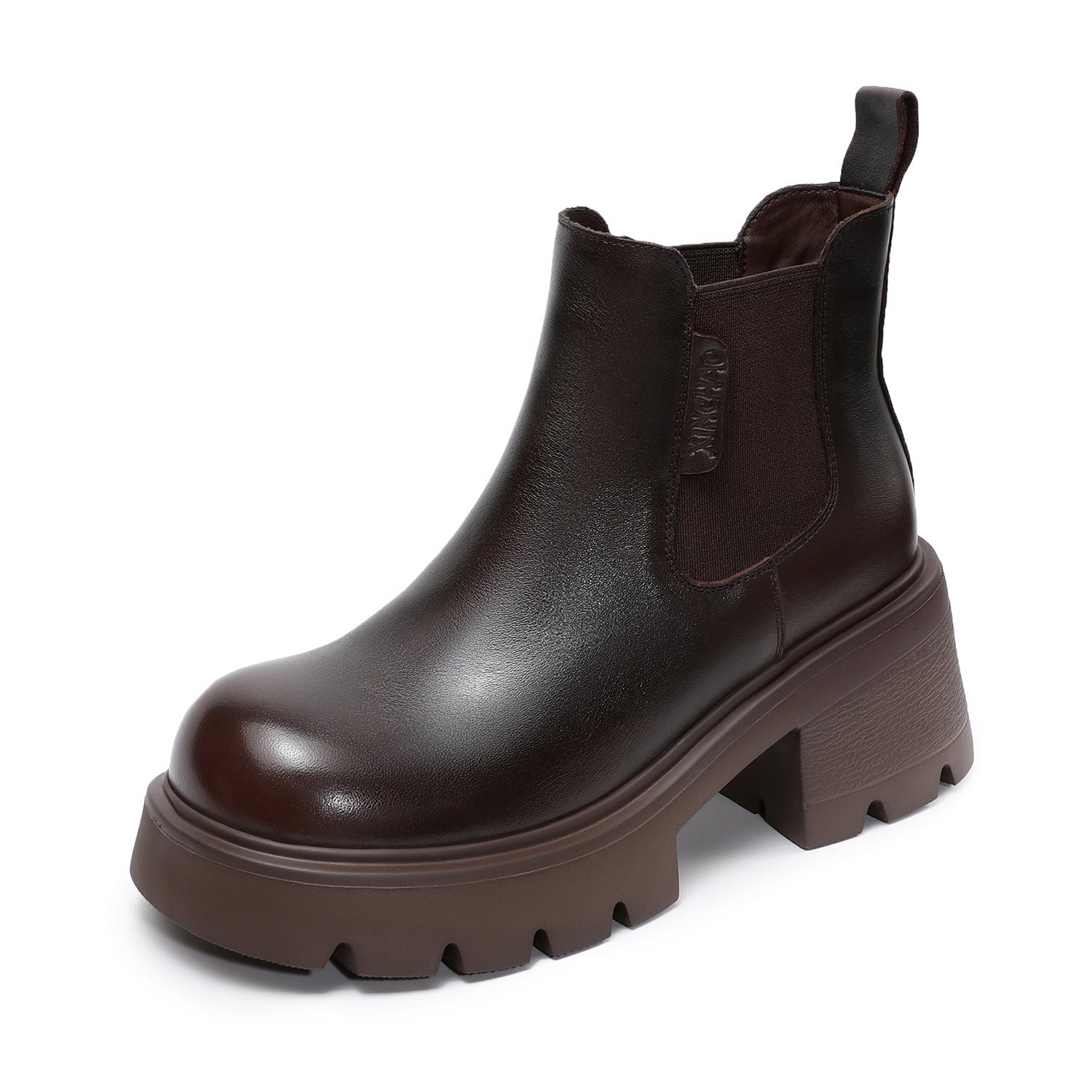 Women's Plain Leather Chunky Heel Slip-on Ankle Boots-RAIIFY