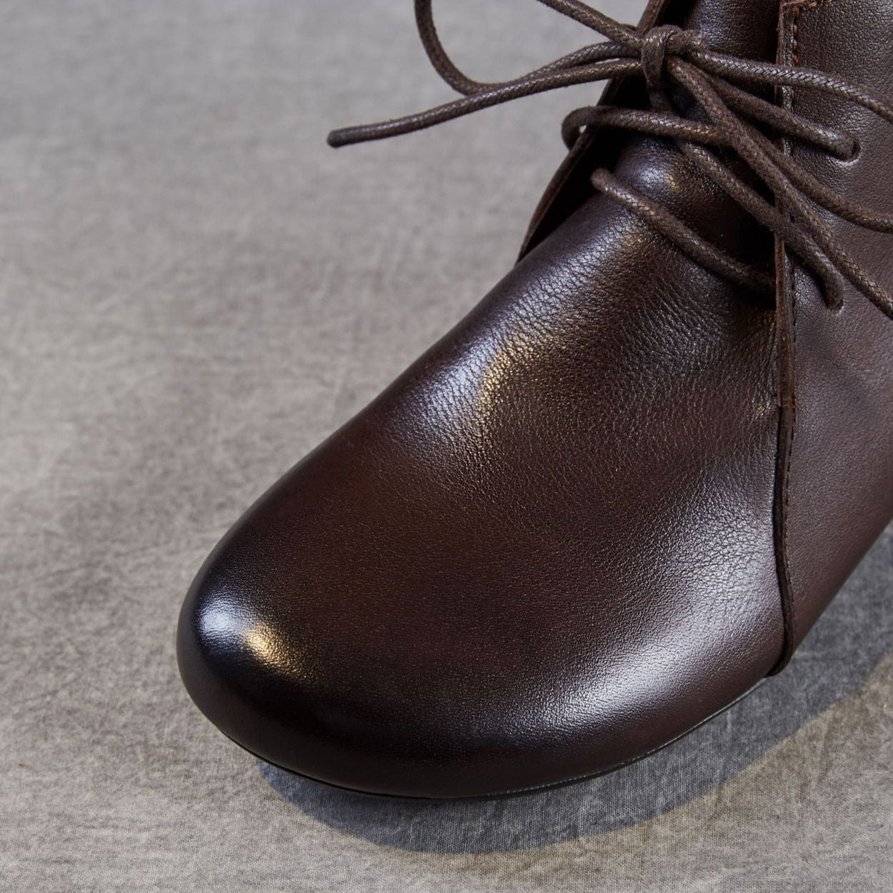 Women's Plain Leather Lace-up Casual Ankle Boots-RAIIFY