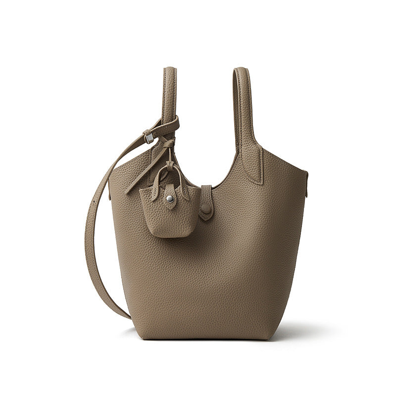 Women’s Fashion Plain Leather Bucket Bag-RAIIFY