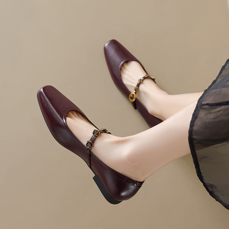 Women's Plain Elegant Casual Mary Jane Flats-RAIIFY