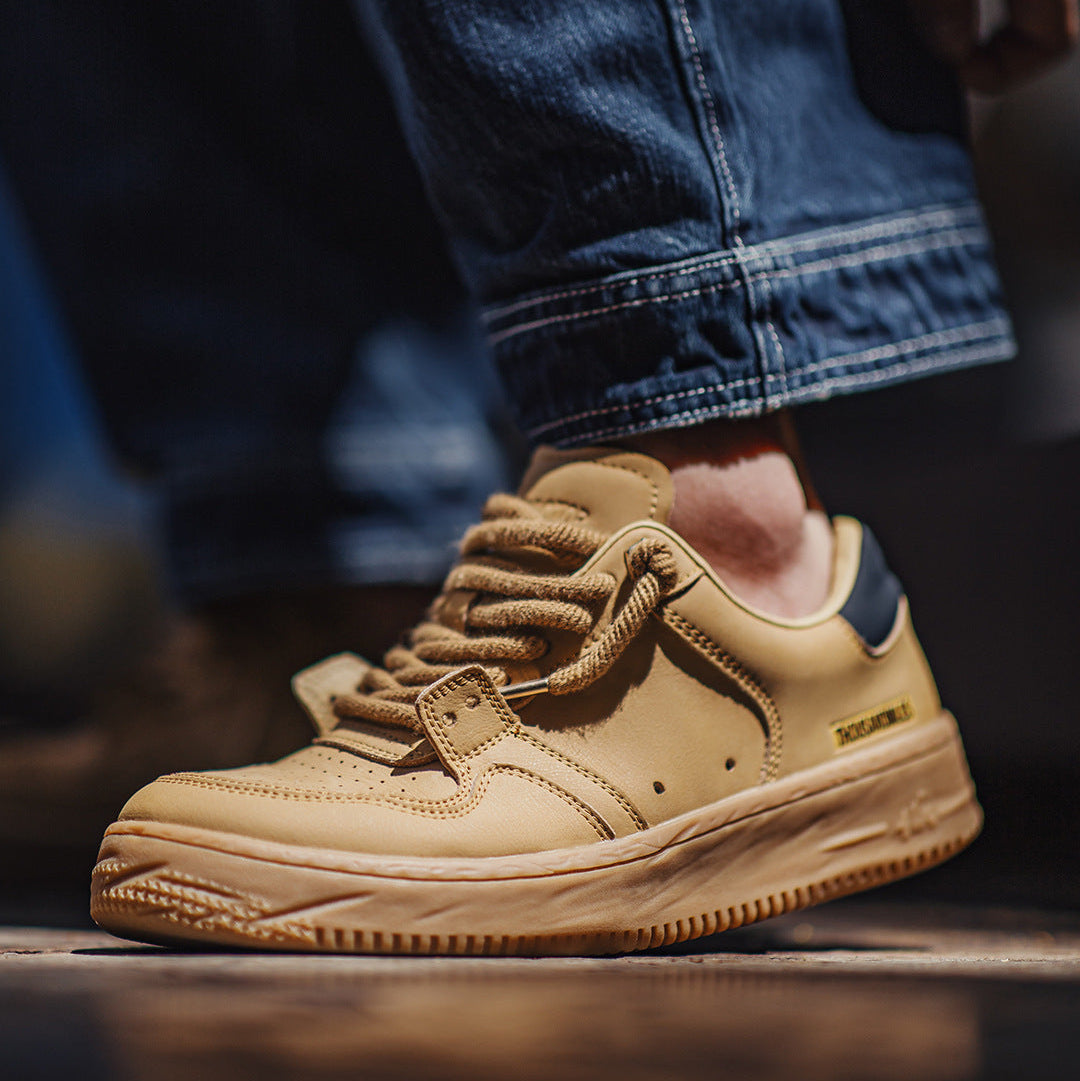 Men's Plain Breathable Quilted Leather Skate Shoes-RAIIFY