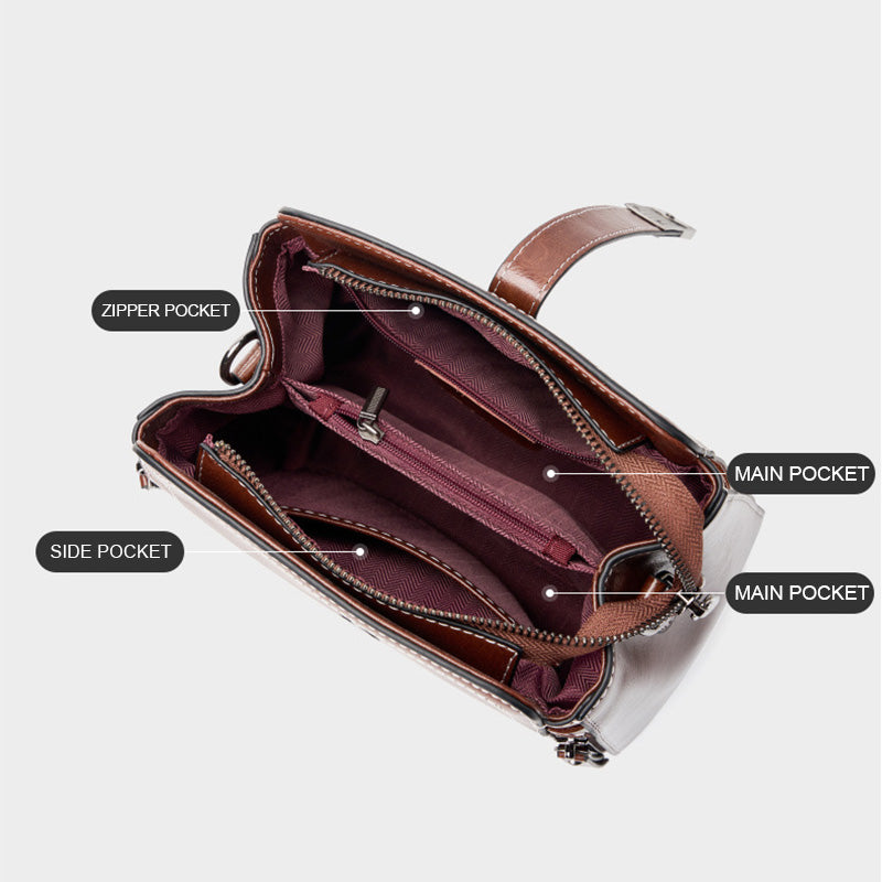 Women Vintage Leather Casual Satchel Bag-RAIIFY