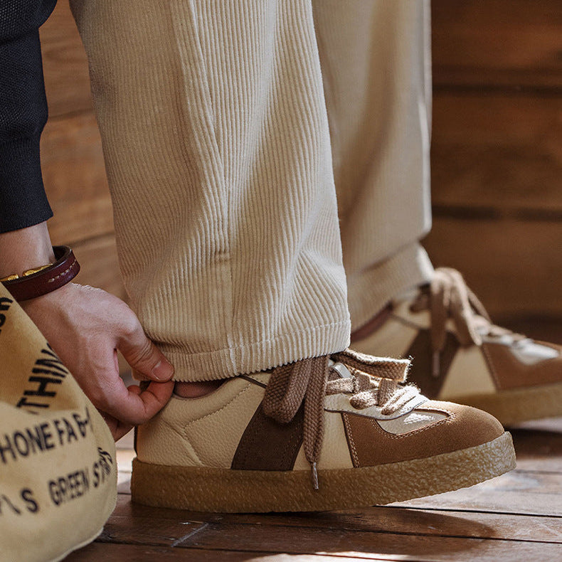 Men's Retro Leather Trainers - Genuine Leather & Vintage Stitching-RAIIFY