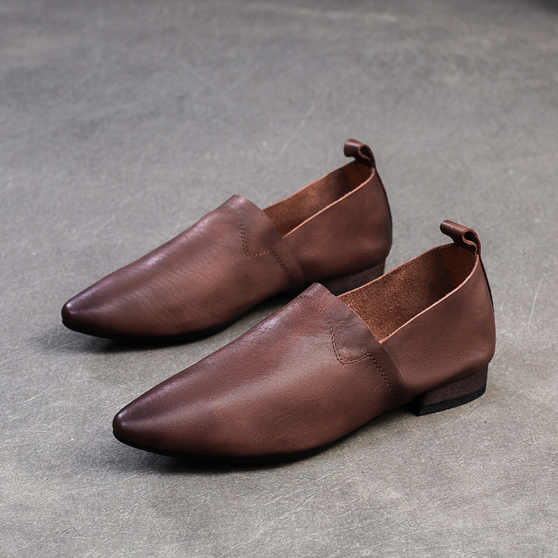 Women Retro Minimalism Soft Leather Pointed Toe Shoes-RAIIFY