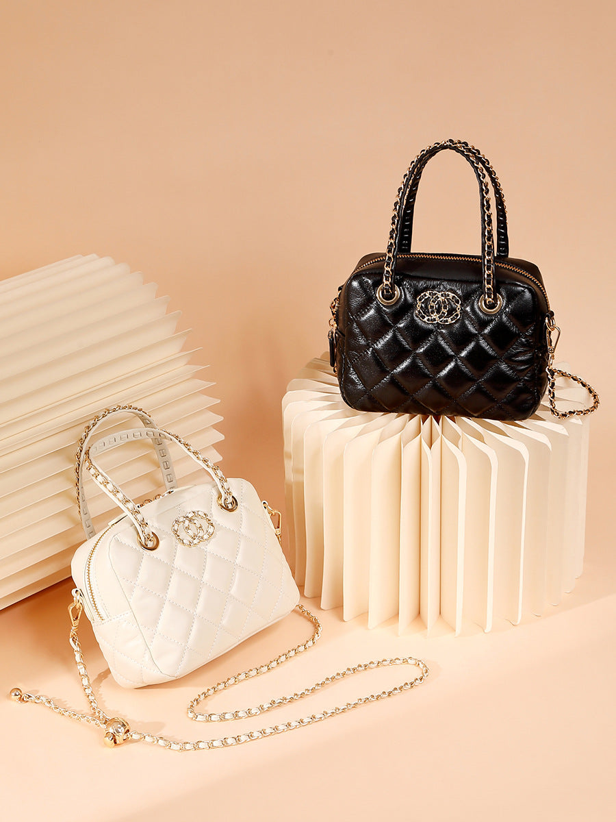 Women's Stylish Quilted Leather Clain Strap Cross Body Bag-RAIIFY