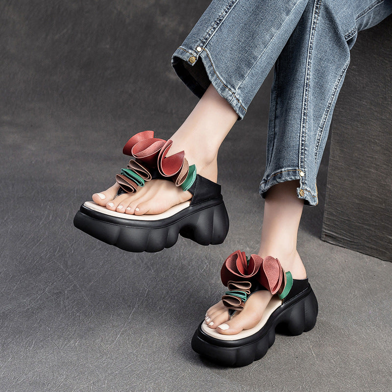 Women Summer Casual Leather Platform Slide Sandals-RAIIFY