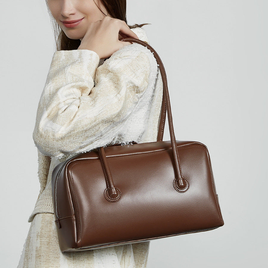 Women's Minimalism Plain Cowhide Leather Casual Shoulder Bag-RAIIFY