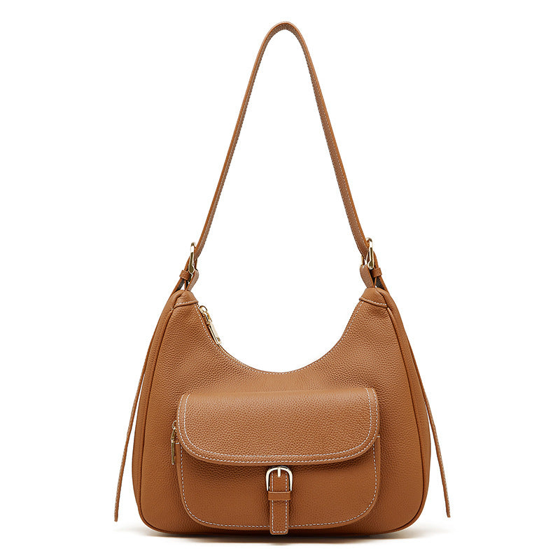 Women's Fashion Plain Leather Shoulder Tote Bag-RAIIFY
