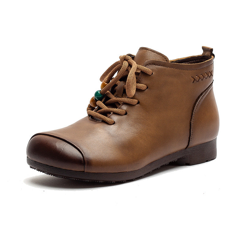 Women's Vintage Leather Comfort Flat Ankle Boots-RAIIFY