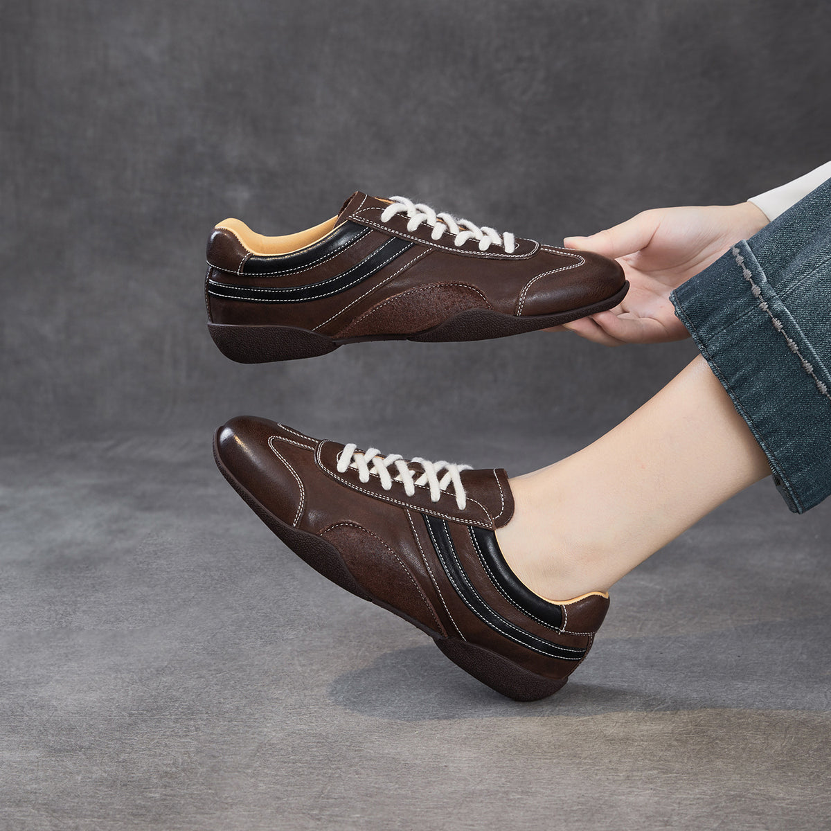 Women's Vintage Leather Flat Training Casual Shoes-RAIIFY