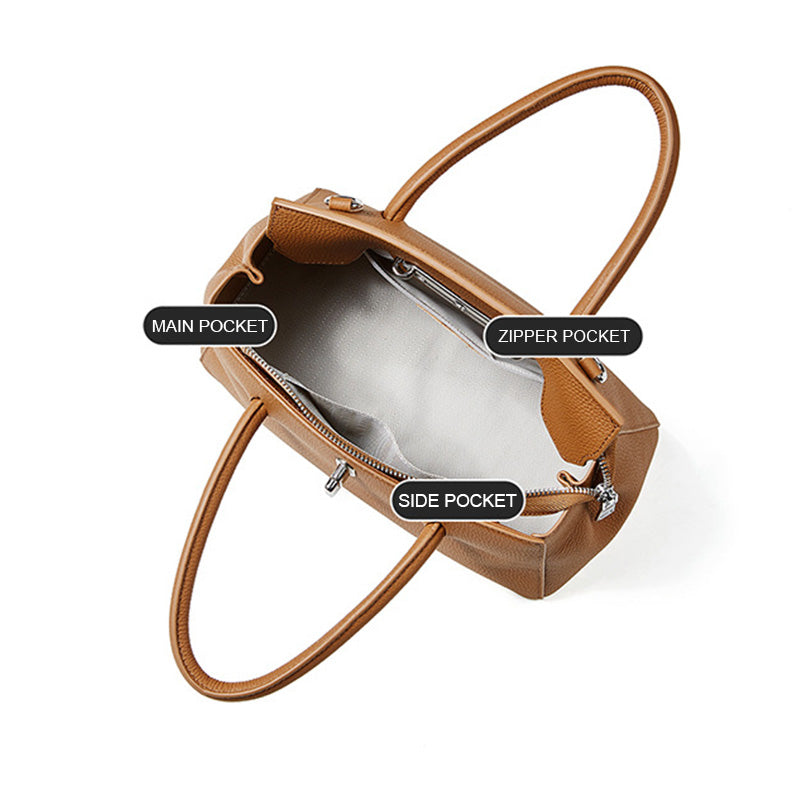 Women's Plain Cowhide Leather Fashion Satchel Bag-RAIIFY