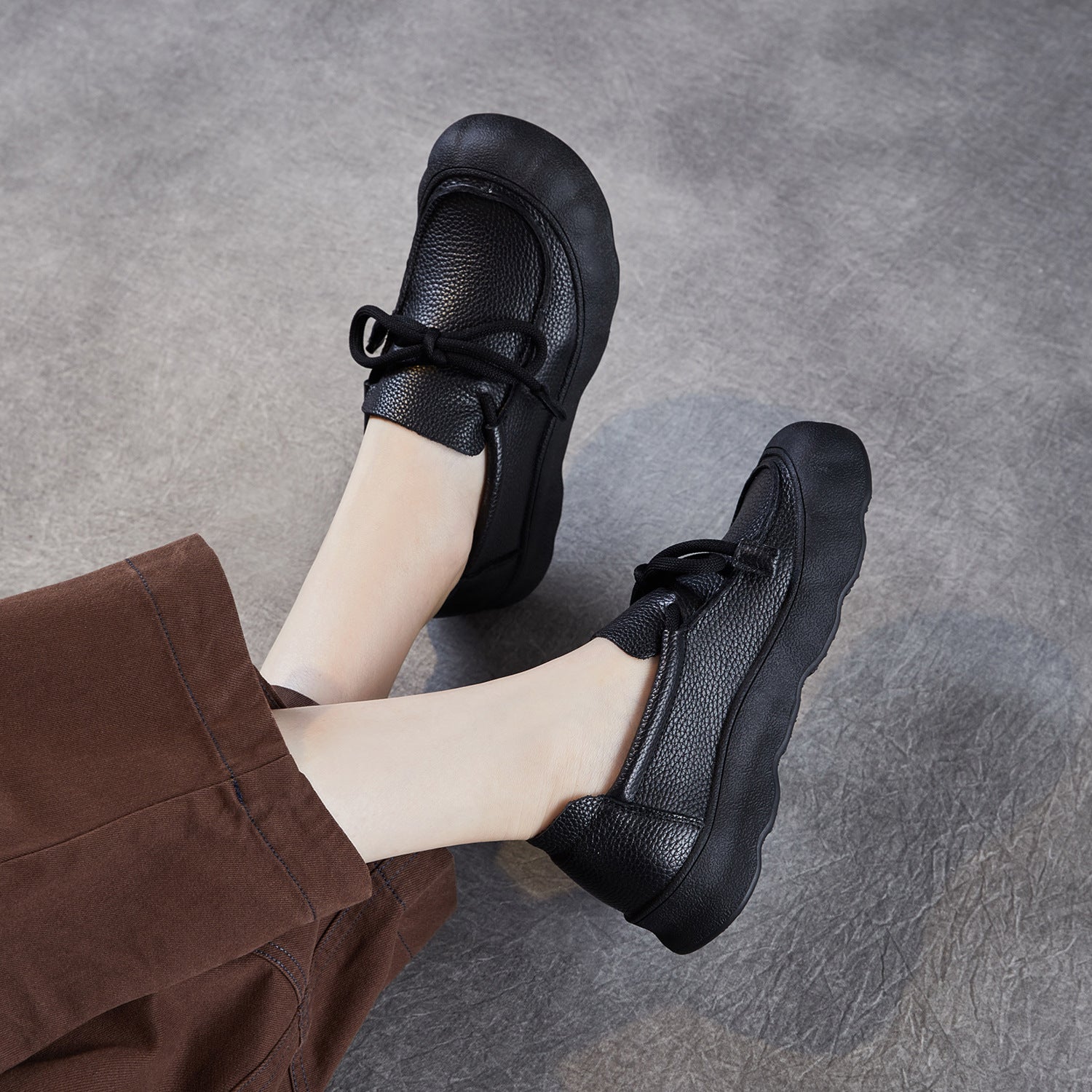 Women's Vintage Soft Leather Lace-Up Casual Shoes-RAIIFY