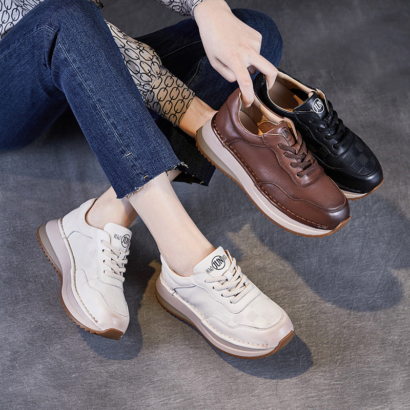 Women Minimalism Quilted Leather Low Top Casual Shoes-RAIIFY