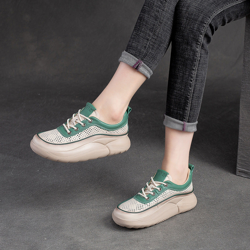 Women Fashion Hollow Leather Platform Casual Shoes-RAIIFY