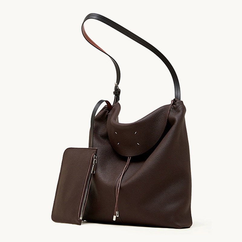 Women's Plain Leather Hobo Tote Bucket Crossbody Bag-RAIIFY
