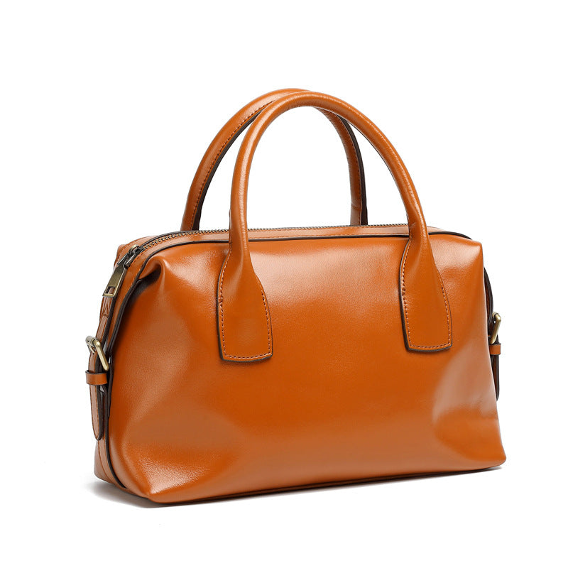Women's Vintage Plain Leather Casual Boston Bag-RAIIFY