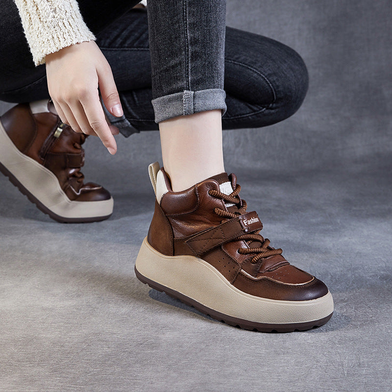 Women Stylish Leather Thick Soled Ankle Boots-RAIIFY