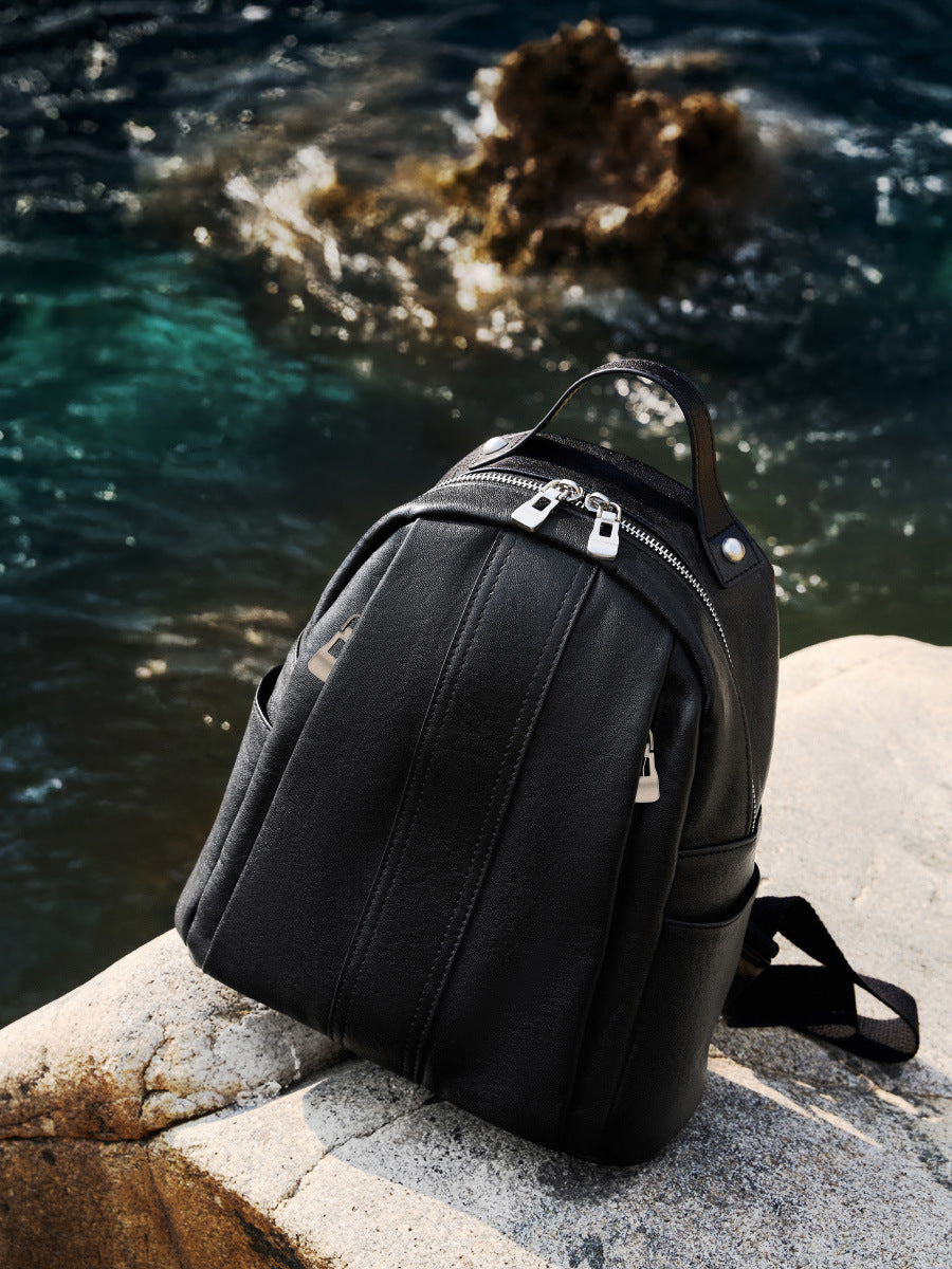 Women Minimalism Soft Plain Cowhide Mini Backpack-RAIIFY