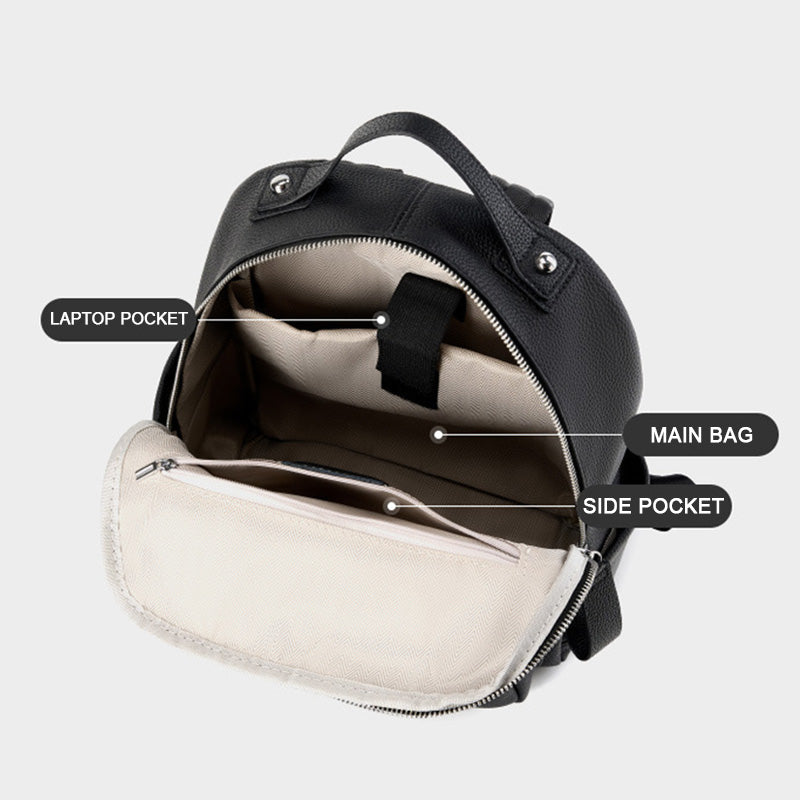 Women Fashion Plain Cowhide Leather Casual Backpack-RAIIFY