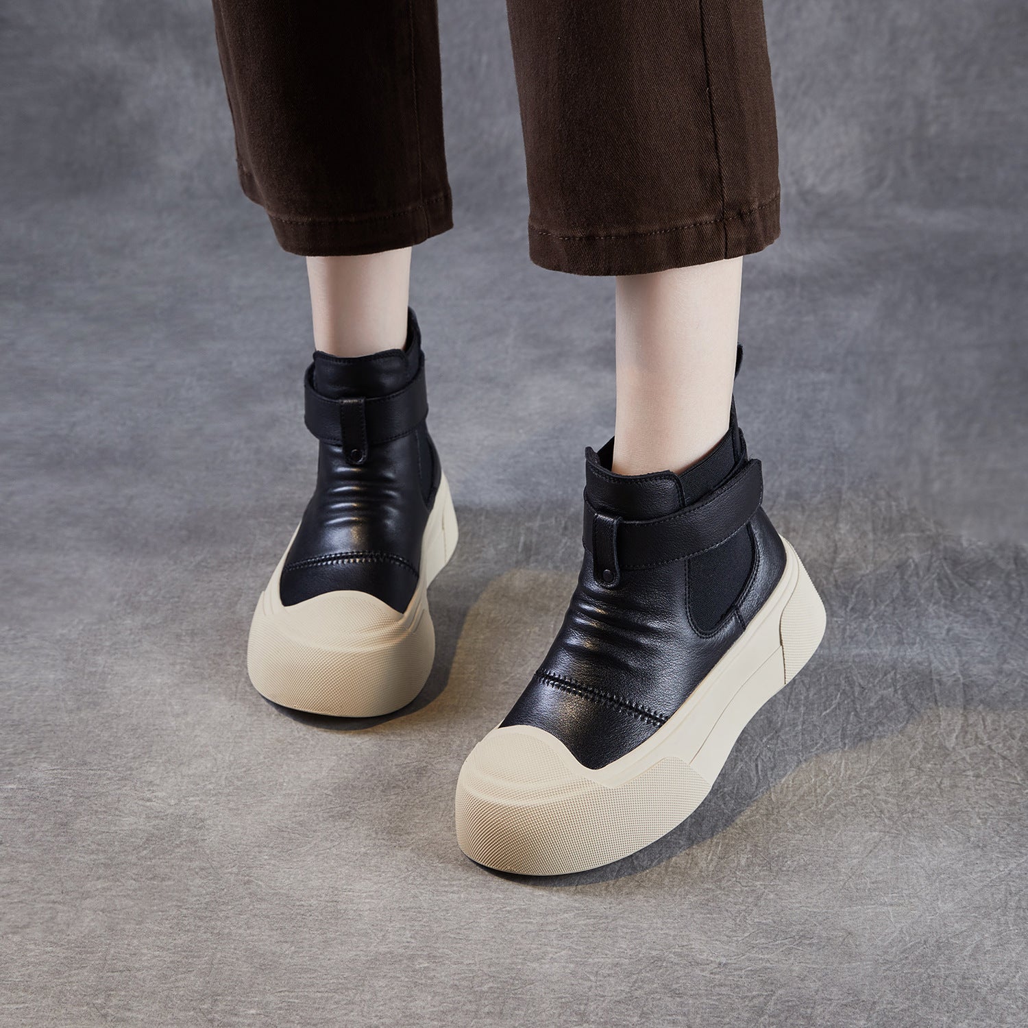 Women's Plain Leather Casual Ankle Boots-RAIIFY