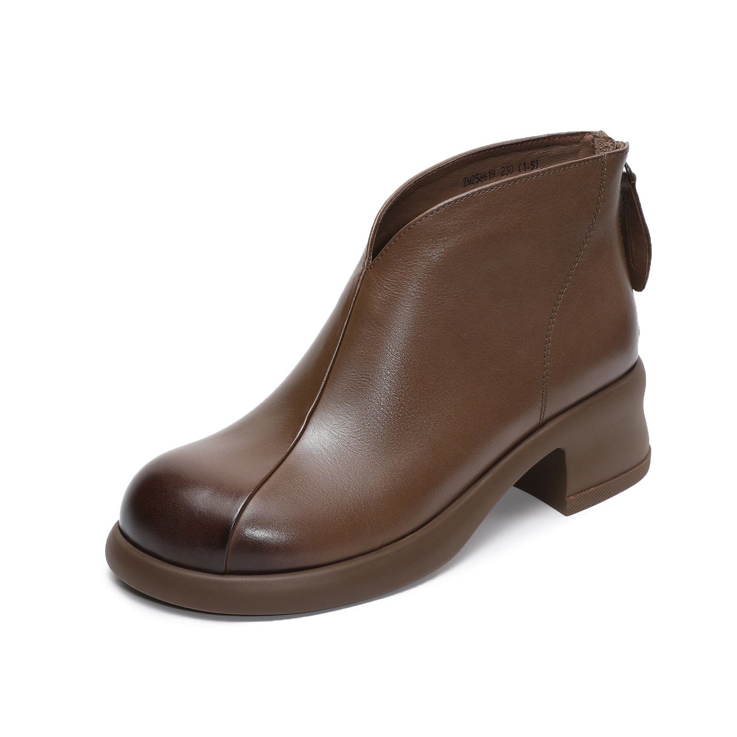 Women's Retro Plain Leather Low Block Ankle Boots-RAIIFY