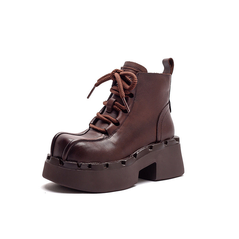 Women's Retro Leather Chunky Heel Boots-RAIIFY