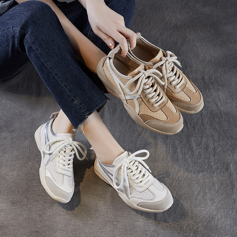 Women Fashion Hollow Breathable Leather Casual Training Shoes-RAIIFY