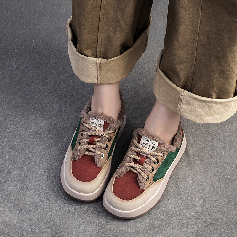 Women Color Matching Furred Winter Casual Shoes-RAIIFY