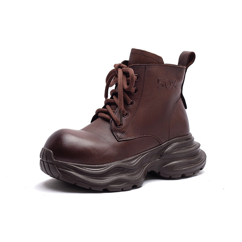 Women's Vintage Leather Platform Ankle Boots-RAIIFY