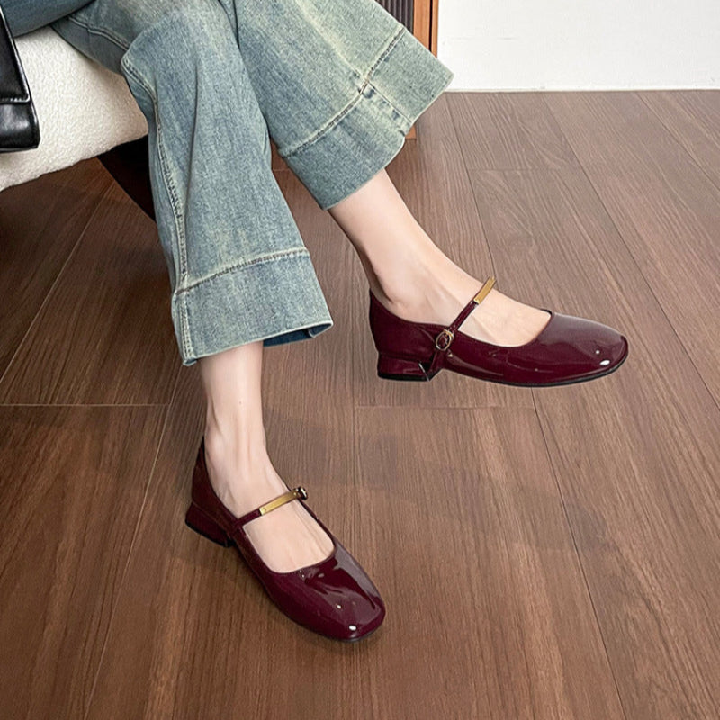 Women's Minimalist Patent Leather Buckle Mary Jane Shoes-RAIIFY