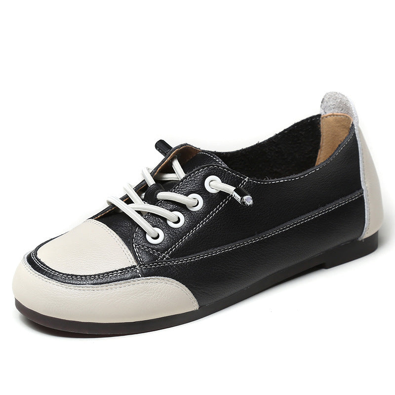 Women's Fashion Quilted Leather Low Top Flat Casual Shoes-RAIIFY