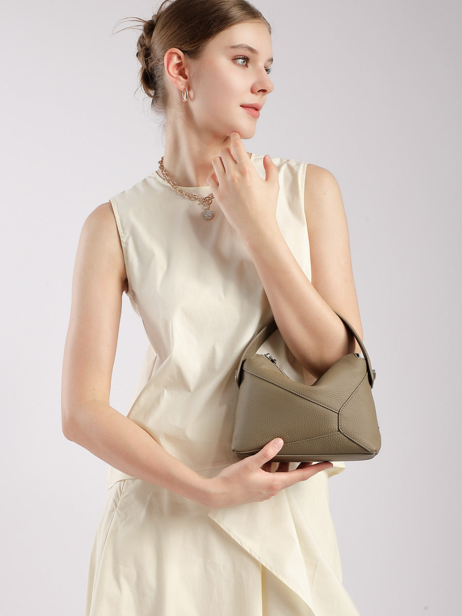 Women's Fashion Plain Leather Geometric Hobo Bag-RAIIFY