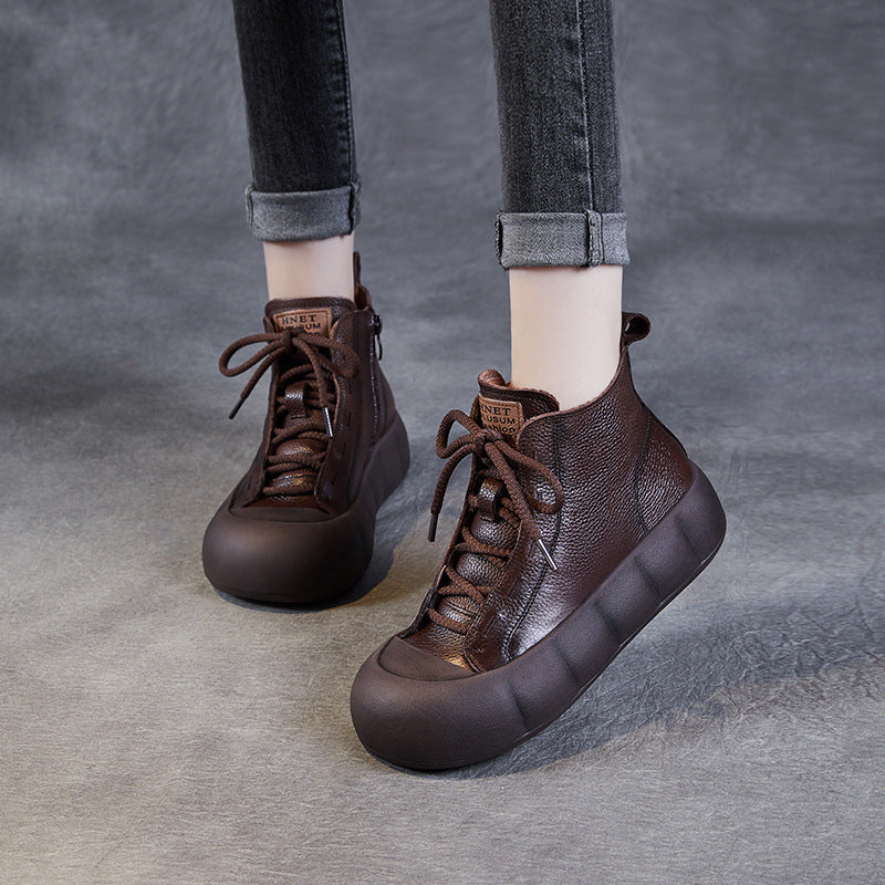 Women Soft Leather Casual Flat Ankle Boots-RAIIFY