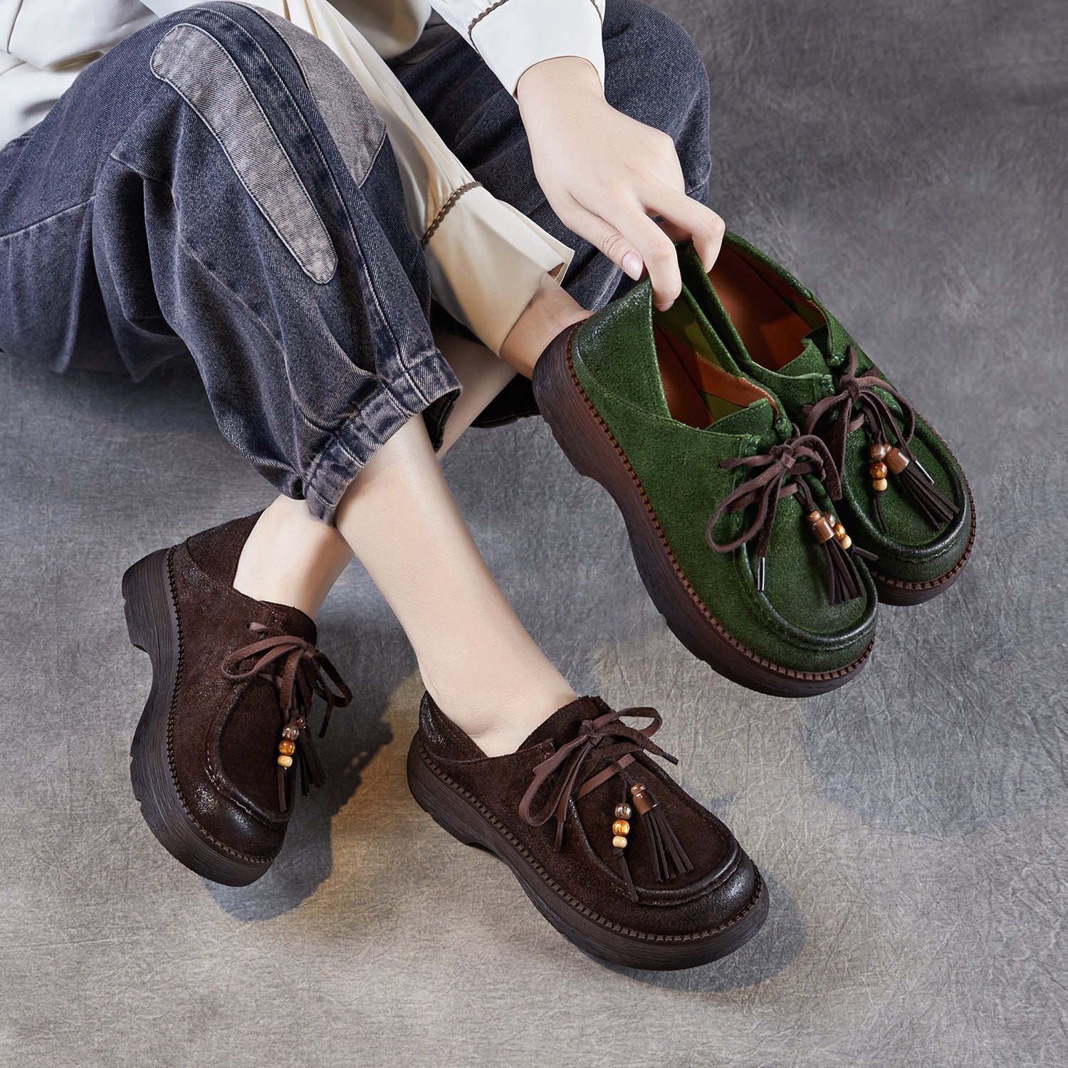 Women's Retro Leather Fringe Casual Shoes-RAIIFY