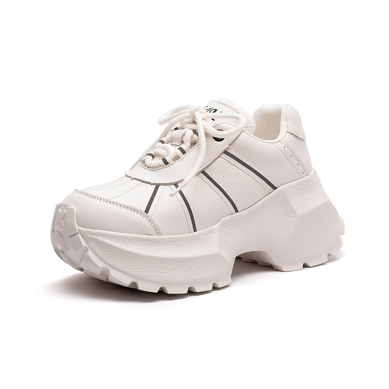 Women's Minimalist Fashion Leather Chunky Platform Sneakers-RAIIFY