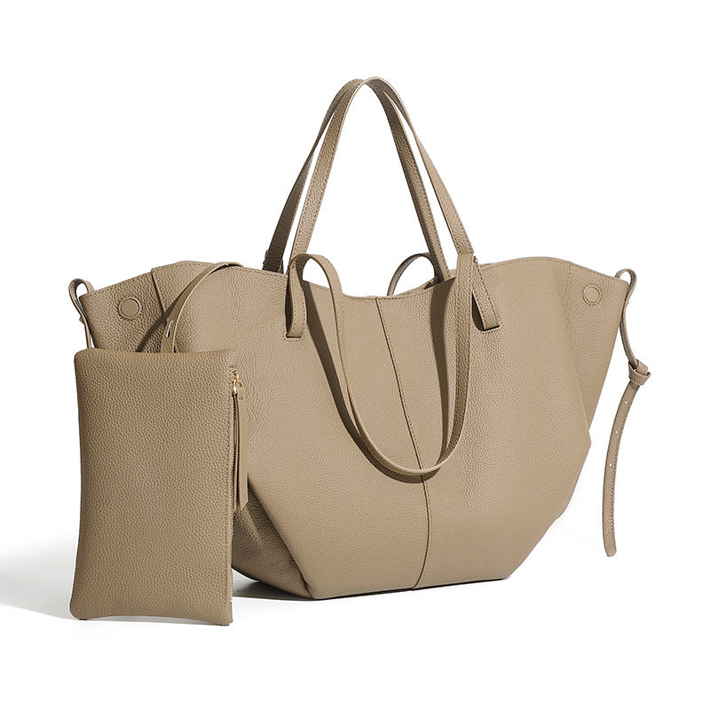 Women’s Leather Tote Bag with Detachable Pouch-RAIIFY