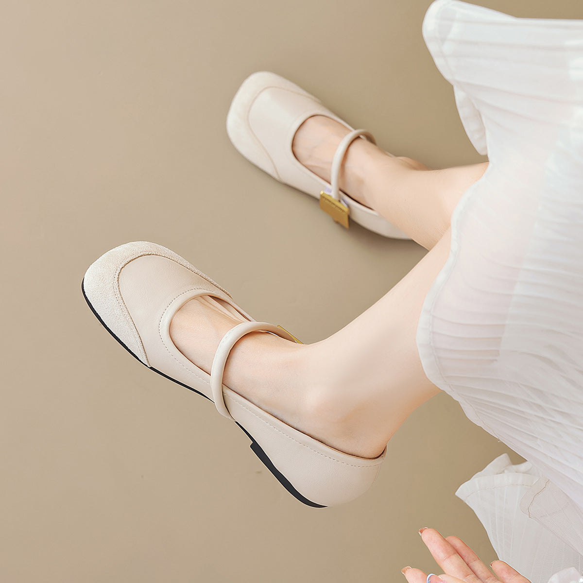 Women Retro Patchwork Metal Buckle Soft Casual Flats-RAIIFY